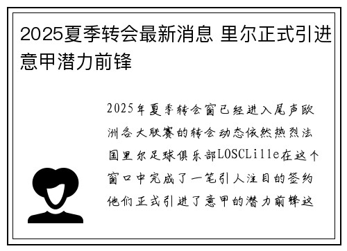 2025夏季转会最新消息 里尔正式引进意甲潜力前锋 2025夏季转会最新消息 里尔正式引进意甲潜力前锋